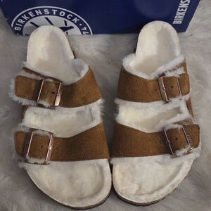 BIRKENSTOCK ARIZONA SHEARLING BROWN SANDAL SZ EU 42